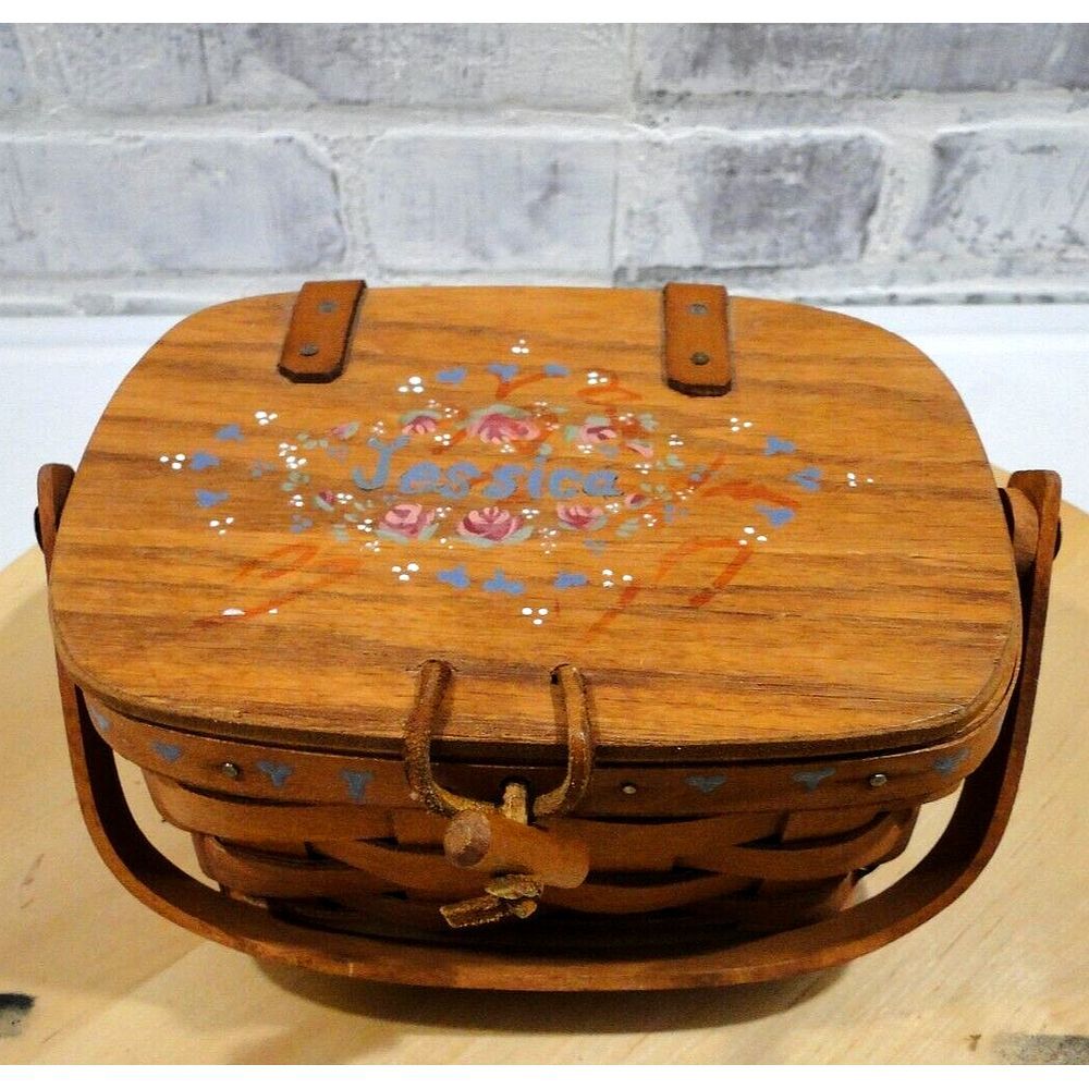 LONGABERGER VINTAGE 1994 HEARTLAND SMALL PURSE BASKET W/LID HAND PAINTED Jessica